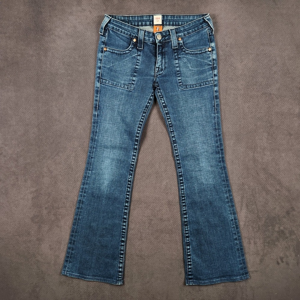 True Religion Bridget Jeans Womens 31 Blue Flare Low Rise Front Patch Pockets